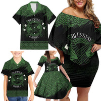 Personalized Imbolc Blessed Celtic Knot Family Matching Off Shoulder Short Dress and Hawaiian Shirt Brigids Cross Symbol - Wonder Print Shop