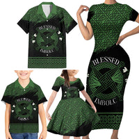 Personalized Imbolc Blessed Celtic Knot Family Matching Short Sleeve Bodycon Dress and Hawaiian Shirt Brigids Cross Symbol - Wonder Print Shop