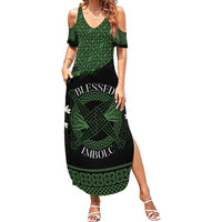 Personalized Imbolc Blessed Celtic Knot Family Matching Summer Maxi Dress and Hawaiian Shirt Brigids Cross Symbol - Wonder Print Shop
