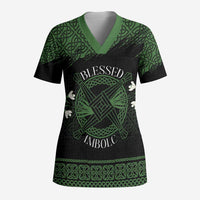 Personalized Imbolc Blessed Celtic Knot Scrub Top Brigids Cross Symbol - Wonder Print Shop