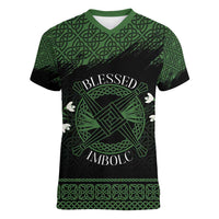 Personalized Imbolc Blessed Celtic Knot Women V-Neck T-Shirt Brigids Cross Symbol - Wonder Print Shop