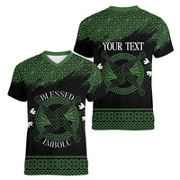 Personalized Imbolc Blessed Celtic Knot Women V-Neck T-Shirt Brigids Cross Symbol - Wonder Print Shop