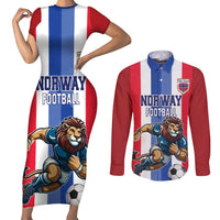 Custom Norway Football Couples Matching Short Sleeve Bodycon Dress and Long Sleeve Button Shirt The Lions Champion 2024 - Wonder Print Shop