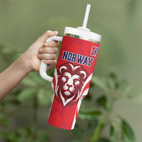 Custom Norway Football Tumbler With Handle Red Lion Football 2024 - Wonder Print Shop