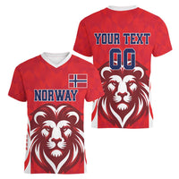 Custom Norway Football Women V-Neck T-Shirt Red Lion Football 2024 - Wonder Print Shop