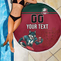 Custom Portugal Rugby Beach Blanket Go Os Lobos Wolves Mascot