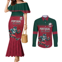 Custom Portugal Rugby Couples Matching Mermaid Dress and Long Sleeve Button Shirt Go Os Lobos Wolves Mascot