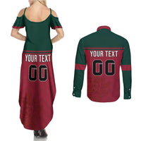 Custom Portugal Rugby Couples Matching Summer Maxi Dress and Long Sleeve Button Shirt Go Os Lobos Wolves Mascot