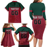 Custom Portugal Rugby Family Matching Long Sleeve Bodycon Dress and Hawaiian Shirt Go Os Lobos Wolves Mascot