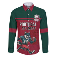 Custom Portugal Rugby Family Matching Off Shoulder Short Dress and Hawaiian Shirt Go Os Lobos Wolves Mascot