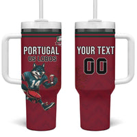 Custom Portugal Rugby Tumbler With Handle Go Os Lobos Wolves Mascot