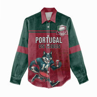 Custom Portugal Rugby Women Casual Shirt Go Os Lobos Wolves Mascot - Wonder Print Shop
