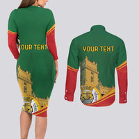 Personalized Portugal Belem Tower Couples Matching Long Sleeve Bodycon Dress and Long Sleeve Button Shirt Mui Nobre e Sempre Leal