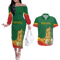 Personalized Portugal Belem Tower Couples Matching Off The Shoulder Long Sleeve Dress and Hawaiian Shirt Mui Nobre e Sempre Leal