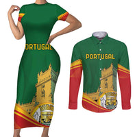 Personalized Portugal Belem Tower Couples Matching Short Sleeve Bodycon Dress and Long Sleeve Button Shirt Mui Nobre e Sempre Leal