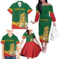 Personalized Portugal Belem Tower Family Matching Off The Shoulder Long Sleeve Dress and Hawaiian Shirt Mui Nobre e Sempre Leal