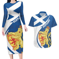 Personalized Scotland Couples Matching Long Sleeve Bodycon Dress and Hawaiian Shirt Lion Rampant Flag Style