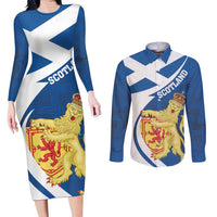 Personalized Scotland Couples Matching Long Sleeve Bodycon Dress and Long Sleeve Button Shirt Lion Rampant Flag Style