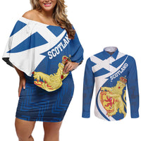 Personalized Scotland Couples Matching Off Shoulder Short Dress and Long Sleeve Button Shirt Lion Rampant Flag Style