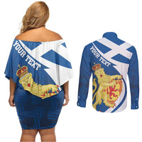 Personalized Scotland Couples Matching Off Shoulder Short Dress and Long Sleeve Button Shirt Lion Rampant Flag Style
