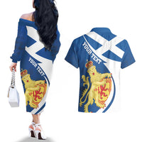 Personalized Scotland Couples Matching Off The Shoulder Long Sleeve Dress and Hawaiian Shirt Lion Rampant Flag Style