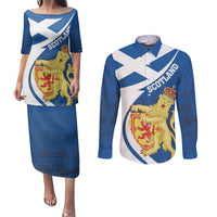 Personalized Scotland Couples Matching Puletasi and Long Sleeve Button Shirt Lion Rampant Flag Style