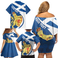 Personalized Scotland Family Matching Off Shoulder Short Dress and Hawaiian Shirt Lion Rampant Flag Style