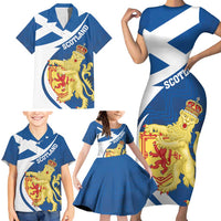 Personalized Scotland Family Matching Short Sleeve Bodycon Dress and Hawaiian Shirt Lion Rampant Flag Style