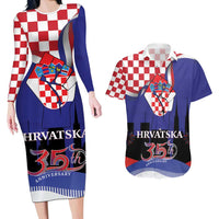 Croatia Independence Day Couples Matching Long Sleeve Bodycon Dress and Hawaiian Shirt Hrvatska Checkerboard 35th Anniversary