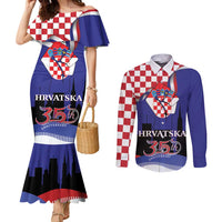 Croatia Independence Day Couples Matching Mermaid Dress and Long Sleeve Button Shirt Hrvatska Checkerboard 35th Anniversary