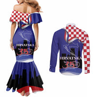Croatia Independence Day Couples Matching Mermaid Dress and Long Sleeve Button Shirt Hrvatska Checkerboard 35th Anniversary