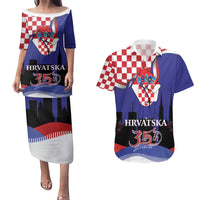 Croatia Independence Day Couples Matching Puletasi and Hawaiian Shirt Hrvatska Checkerboard 35th Anniversary