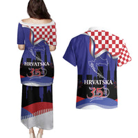 Croatia Independence Day Couples Matching Puletasi and Hawaiian Shirt Hrvatska Checkerboard 35th Anniversary
