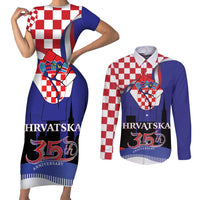 Croatia Independence Day Couples Matching Short Sleeve Bodycon Dress and Long Sleeve Button Shirt Hrvatska Checkerboard 35th Anniversary