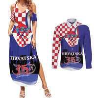 Croatia Independence Day Couples Matching Summer Maxi Dress and Long Sleeve Button Shirt Hrvatska Checkerboard 35th Anniversary