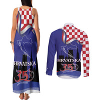 Croatia Independence Day Couples Matching Tank Maxi Dress and Long Sleeve Button Shirt Hrvatska Checkerboard 35th Anniversary