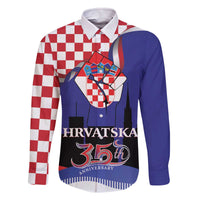 Croatia Independence Day Family Matching Off The Shoulder Long Sleeve Dress and Hawaiian Shirt Hrvatska Checkerboard 35th Anniversary