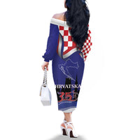 Croatia Independence Day Family Matching Off The Shoulder Long Sleeve Dress and Hawaiian Shirt Hrvatska Checkerboard 35th Anniversary