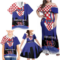 Croatia Independence Day Family Matching Off Shoulder Maxi Dress and Hawaiian Shirt Hrvatska Checkerboard 35th Anniversary