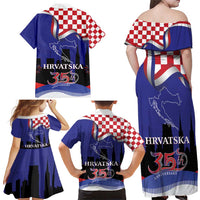 Croatia Independence Day Family Matching Off Shoulder Maxi Dress and Hawaiian Shirt Hrvatska Checkerboard 35th Anniversary
