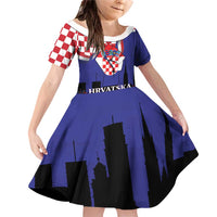 Croatia Independence Day Family Matching Off Shoulder Short Dress and Hawaiian Shirt Hrvatska Checkerboard 35th Anniversary