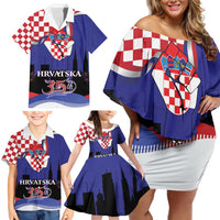 Croatia Independence Day Family Matching Off Shoulder Short Dress and Hawaiian Shirt Hrvatska Checkerboard 35th Anniversary