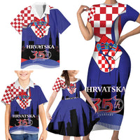 Croatia Independence Day Family Matching Short Sleeve Bodycon Dress and Hawaiian Shirt Hrvatska Checkerboard 35th Anniversary