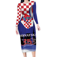 Croatia Independence Day Long Sleeve Bodycon Dress Hrvatska Checkerboard 35th Anniversary