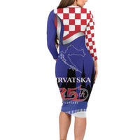 Croatia Independence Day Long Sleeve Bodycon Dress Hrvatska Checkerboard 35th Anniversary