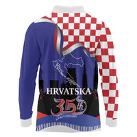 Croatia Independence Day Long Sleeve Polo Shirt Hrvatska Checkerboard 35th Anniversary