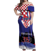 Croatia Independence Day Off Shoulder Maxi Dress Hrvatska Checkerboard 35th Anniversary