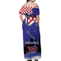 Croatia Independence Day Off Shoulder Maxi Dress Hrvatska Checkerboard 35th Anniversary