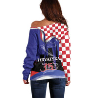 Croatia Independence Day Off Shoulder Sweater Hrvatska Checkerboard 35th Anniversary