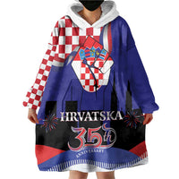Croatia Independence Day Wearable Blanket Hoodie Hrvatska Checkerboard 35th Anniversary